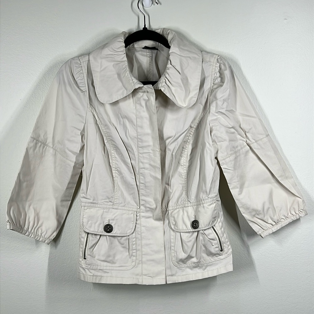 TRIBAL SIZE 2 off white Zip Up Lightweight Jacket. Puff Sleeves.